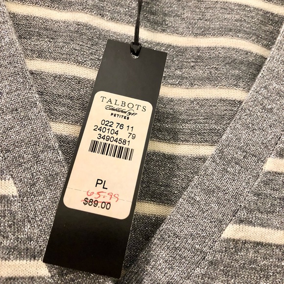 Talbots short sleeve shimmery v neck button down sweater. PL, NWT - Picture 4 of 12
